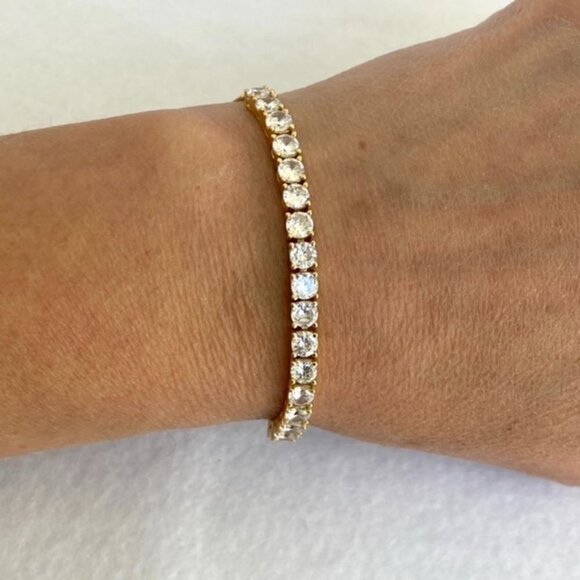 Sterling Silver 925 Yellow Gold Vermeil CZ Tennis Bracelet 6-8" Bolo Box Chain - Picture 1 of 16